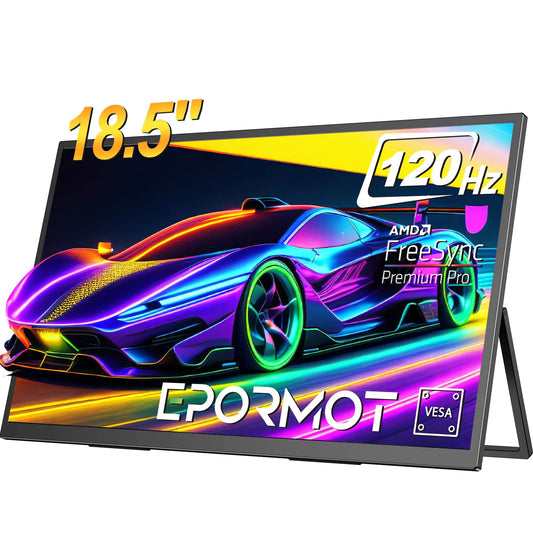 EPORMOT Portable Monitor 18.5 inch 120hz for Laptop FHD 1080P Portable Gaming Monitor w/VESA Kickstand HDR Speakers USB C Mini HDMI for Phones PC Gaming Devices Travel Second Screen for Business