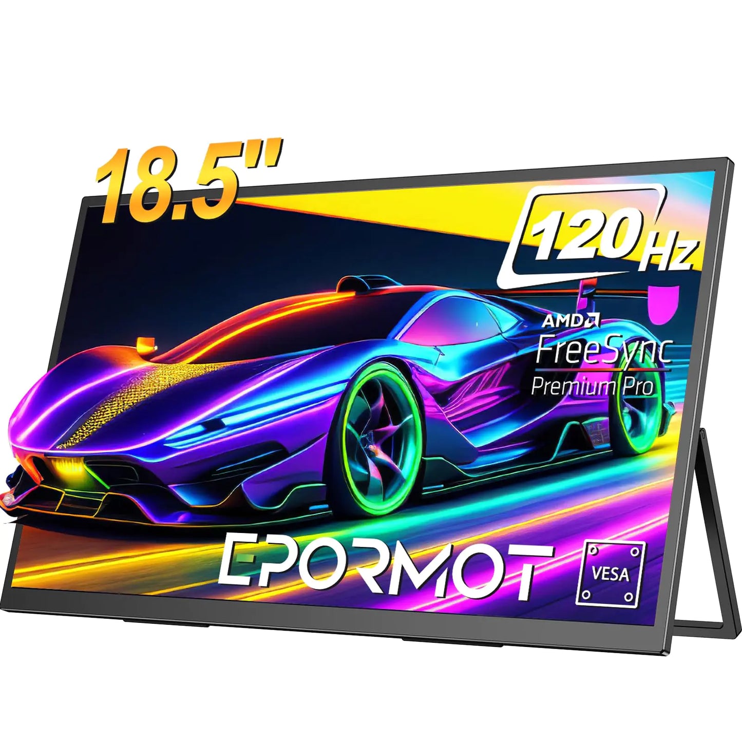 EPORMOT Portable Monitor 18.5 inch 120hz for Laptop FHD 1080P Portable Gaming Monitor w/VESA Kickstand HDR Speakers USB C Mini HDMI for Phones PC Gaming Devices Travel Second Screen for Business