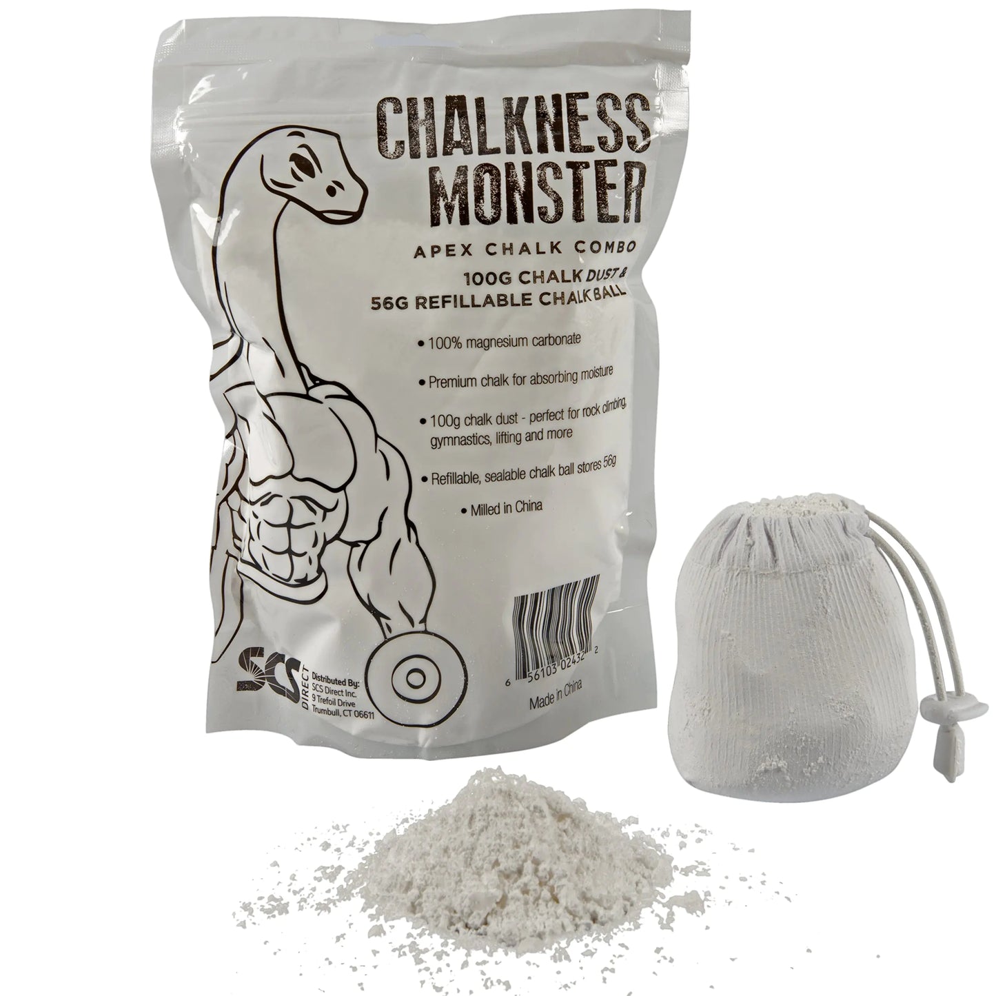 Gym Chalk Bag (100 Grams 3.5 oz) - Gymnastics Rock Climbing Power Lifting Crossfit No Slip No Moisture Chalk - Refillable Gym Chalk Bag
