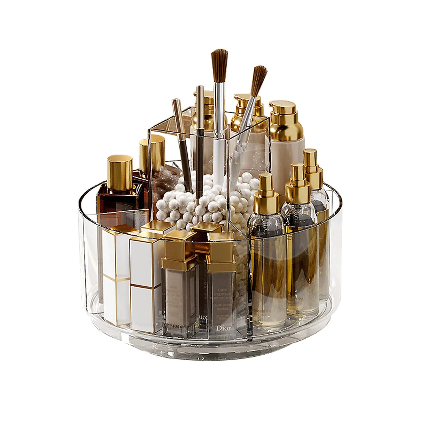 Taiuloo 360° drehbarer Make-up-Organizer mit Drehteller, Kosmetikablage und drehbarem Pinselhalter für Kosmetikpinsel, Lippenstifte, Parfums und Hautpflegeprodukte.