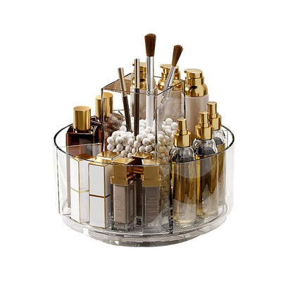 Taiuloo 360° drehbarer Make-up-Organizer mit Drehteller, Kosmetikablage und drehbarem Pinselhalter für Kosmetikpinsel, Lippenstifte, Parfums und Hautpflegeprodukte.
