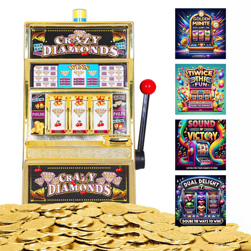The Fuzzy Friday | Jumbo Slot Machine Plus 50 Metal Gaming Coin Tokens - for Adults and Awesome Casino Party Decoration