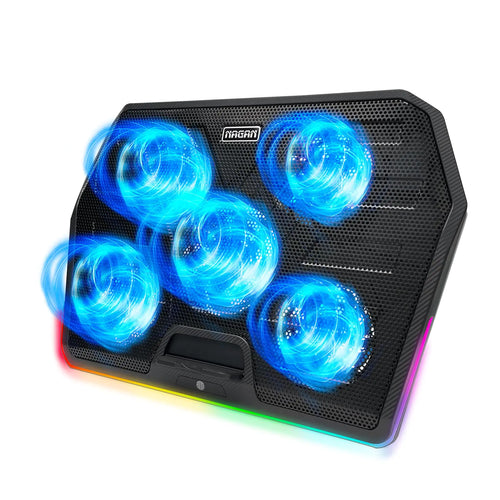 NAGAN Laptop Cooling Pad with 5 Fans Metal Mesh RGB Gaming Laptop Cooler with Dual USB Ports Adjustable Height Quiet USB Powered - Ideal for Gaming Notebook Fits 15-17.3 inch Laptop