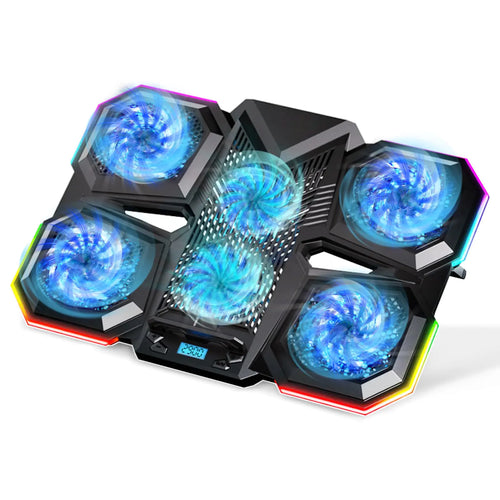 Allchn Laptop Cooling Pad Gaming Laptop Cooling Laptop Cooler Stand with 6 Cooling Fans Laptop Stand Gaming 7 Height Adjustable 12 RGB with 2 USB Silent Laptop Fan Cooling Pad for 12-17.3 Inch