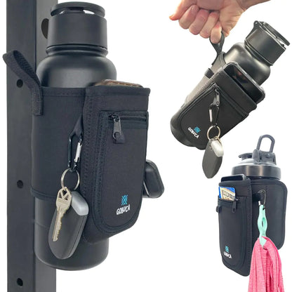 Gobuca Magnetic Water Bottle Holder for Gym - Multi Purpose Magnetic Bag for Gym Office & Travel - Gym Bag Magnetic Holder - Magnetic Gym Pouch - Holds phone cards keys & ear buds- Fits many sizes