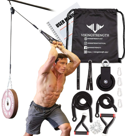 Vikingstrength Seilzugsystem – Heimtrainer für Trizeps-, Bizeps-, Rücken-, Unterarm- und Latissimus-Übungen + V-Strength Trainings-App