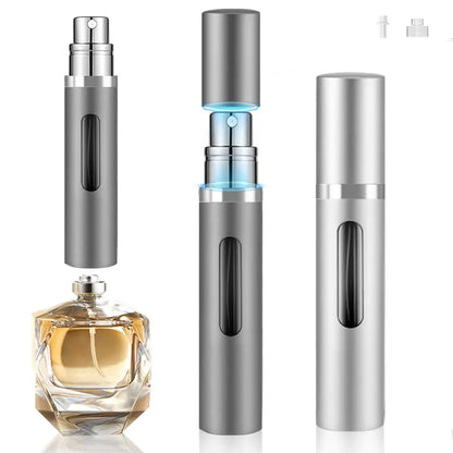 DIOHIO 5ml Perfume Atomizer Travel RefillableMini Cologne Dispenser Bottom-Filling Fragrances Perfumes BottlePortable Sprayer Pocket Size for Women Men Cruise Car Trip Gift 2pcs (grey-silver)